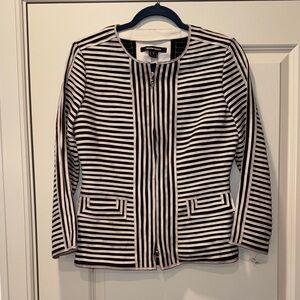 Ellen Tracy Black and White Striped Zip Jacket